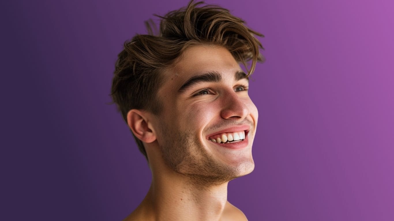Das Bild zeigt einen Mann mit Gummy Smile, bzw. Zahnfleischlächeln.