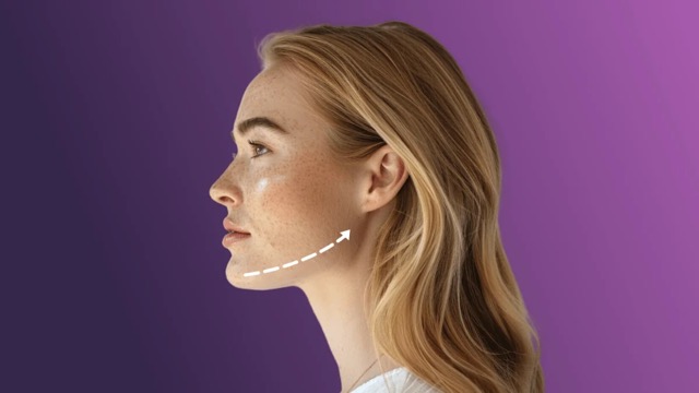 Die Abbildung zeigt eine Frau mit markanter Jawline nach dem Unterspritzen.
